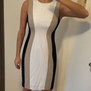 Calvin Klein White Patterned Work Dress